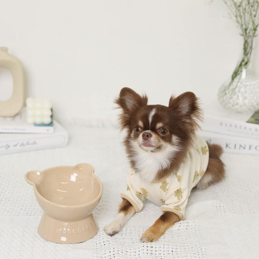 Bear-Shaped Elevated Ceramic Pet Bowl