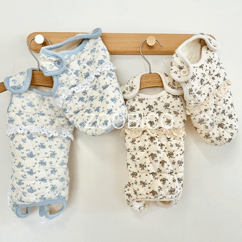 碎花絎縫背心/連身衣 | 膊頭扣鈕穿著