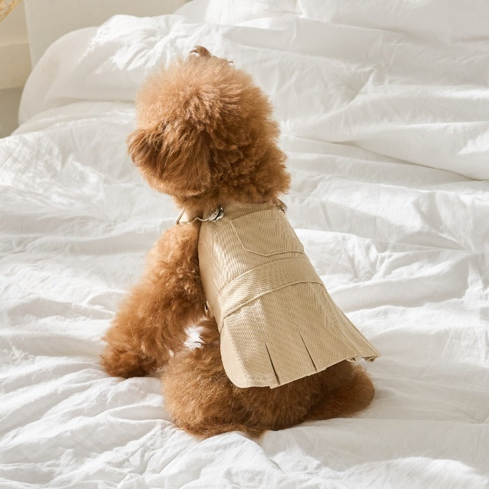 Cotton Pleated Dress (Beige)