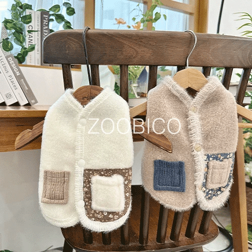 碎花拼色背心外套