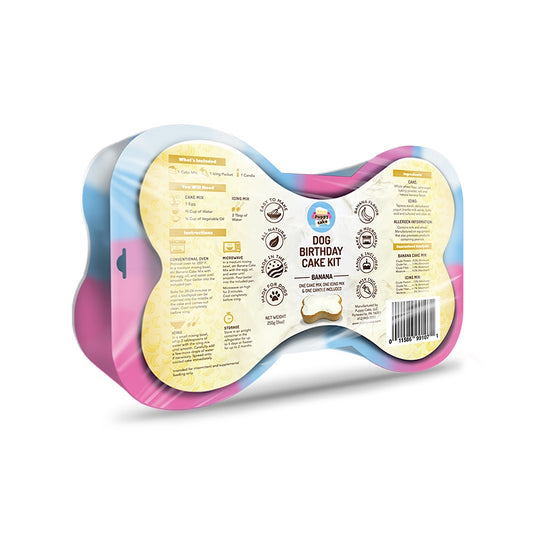 PUPPY CAKE | Dog Birthday Cake Kit | with Icing Mix, Candle, and Silicone Pan - Banana