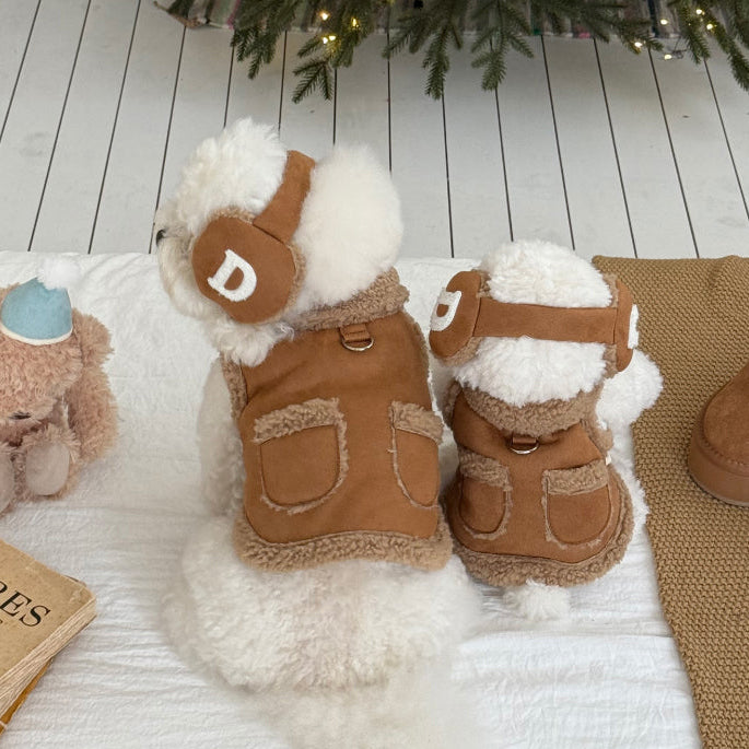 牛角鈕背心外套 | 毛毛領 | 可扣拖帶