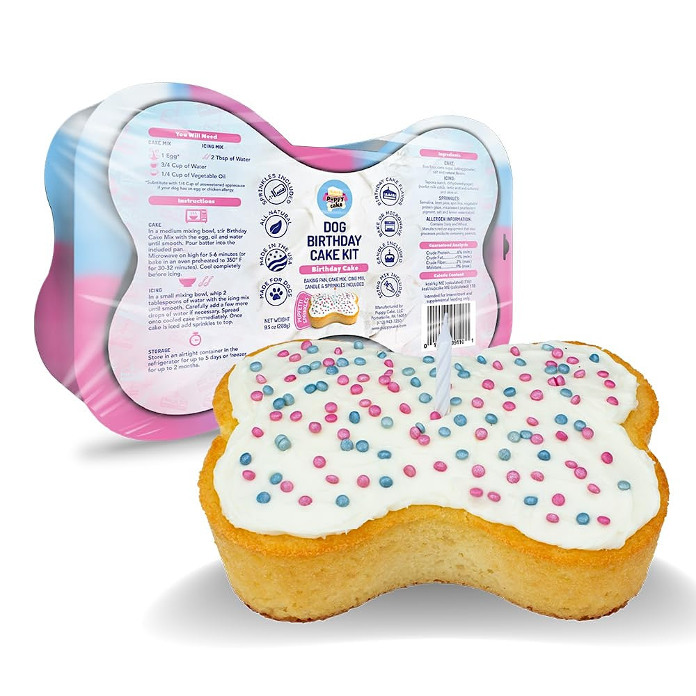 PUPPY CAKE | Dog Birthday Cake Kit | with Icing Mix, Candle, and Silicone Pan - Birthday Cake Flavored with Pupfetti Sprinkles