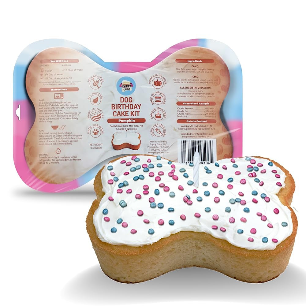 PUPPY CAKE | Dog Birthday Cake Kit | with Icing Mix, Candle, and Silicone Pan - Pumpkin