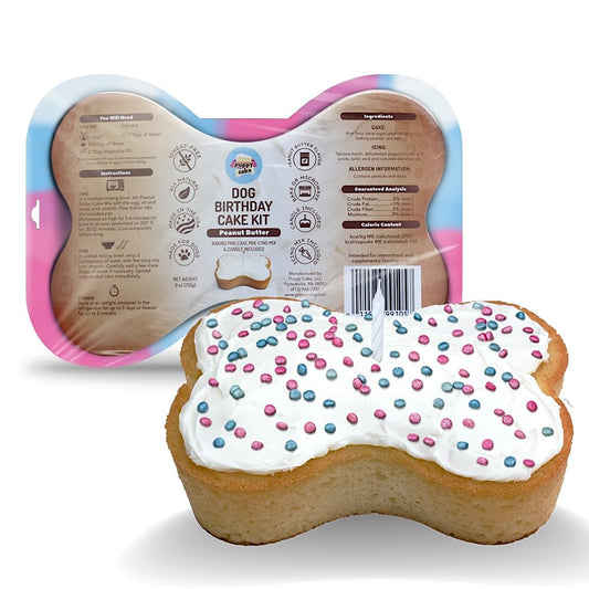 PUPPY CAKE | Dog Birthday Cake Kit | with Icing Mix, Candle, and Silicone Pan - Peanut Butter