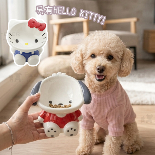 Hello Kitty & Pochacco Footed Pet Bowl | 100% Porcelain