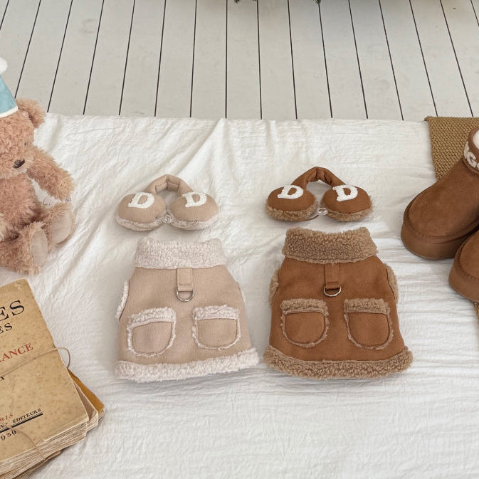 牛角鈕背心外套 | 毛毛領 | 可扣拖帶