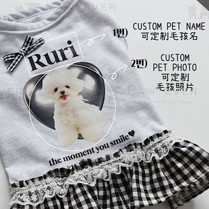 Pet dress with customizable name and photo