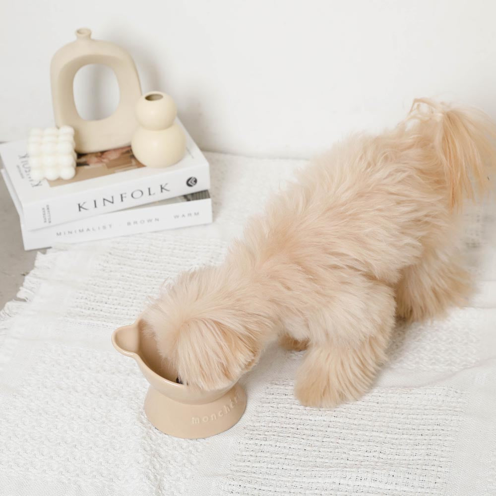Bear-Shaped Elevated Ceramic Pet Bowl